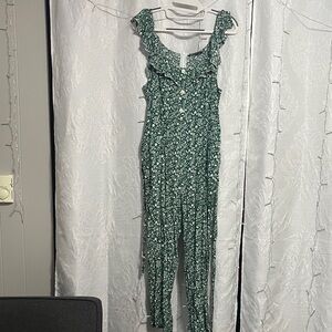 BloomChic Emerald Floral Ruffle Jumpsuit